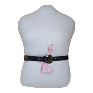 True Love Accessories Black Belt Brass Accents With Heart Buckle Medium 42 1/2"